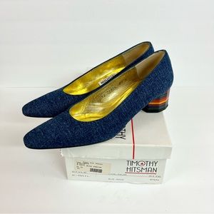 Vintage Bohemian Retro Timothy Hitsman Denim Rainbow Block Heels Women Size 8.5N